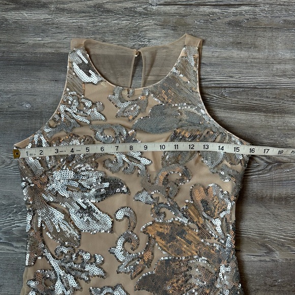 NWT Badgley Mischka Silver and Cream Formal Dress - Picture 8 of 16